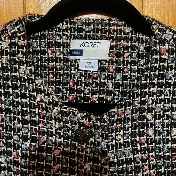 Koret Women's Multicolor Button Front Shimmer Tweed Blazer Jacket Size 8P - Picture 2 of 8